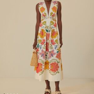 FARM Rio White Floral Midi Dress